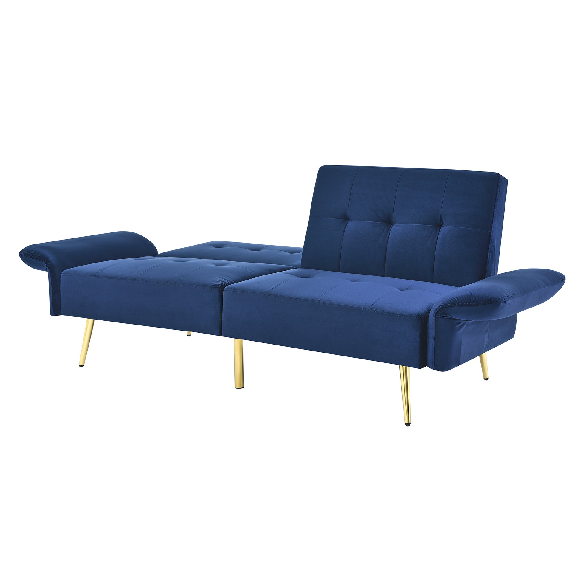 78" Italian Velvet Futon Sofa Bed, Convertible Sleeper Loveseat Couch With Folded Armrests And Storage Bags For Living Room And Small Space, Navy 280G Velvet Navy Foam Solid Wood