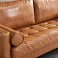 Modern Mid Century Vegan Leather Sofa Mocha Yellow Brown Foam Pu Leather