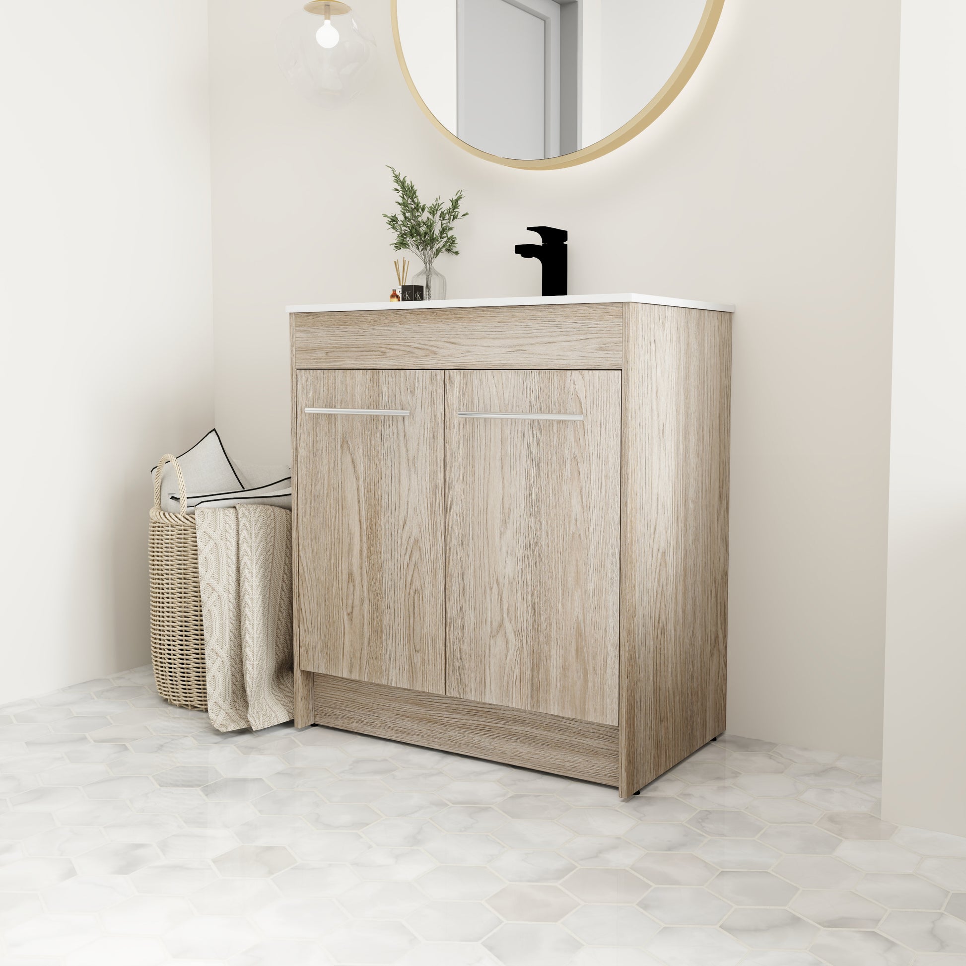 30 Inch Freestanding Bathroom Vanity Kd Packing Bvc04830Weo White Oak 2 Bathroom Freestanding Modern Plywood