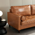 Modern Mid Century Vegan Leather Sofa Mocha Yellow Brown Foam Pu Leather