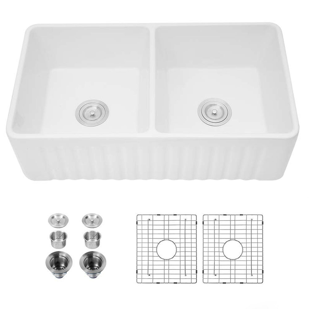 Farmhouse Apron Front White Ceramic Kitchen Sink White Ceramic