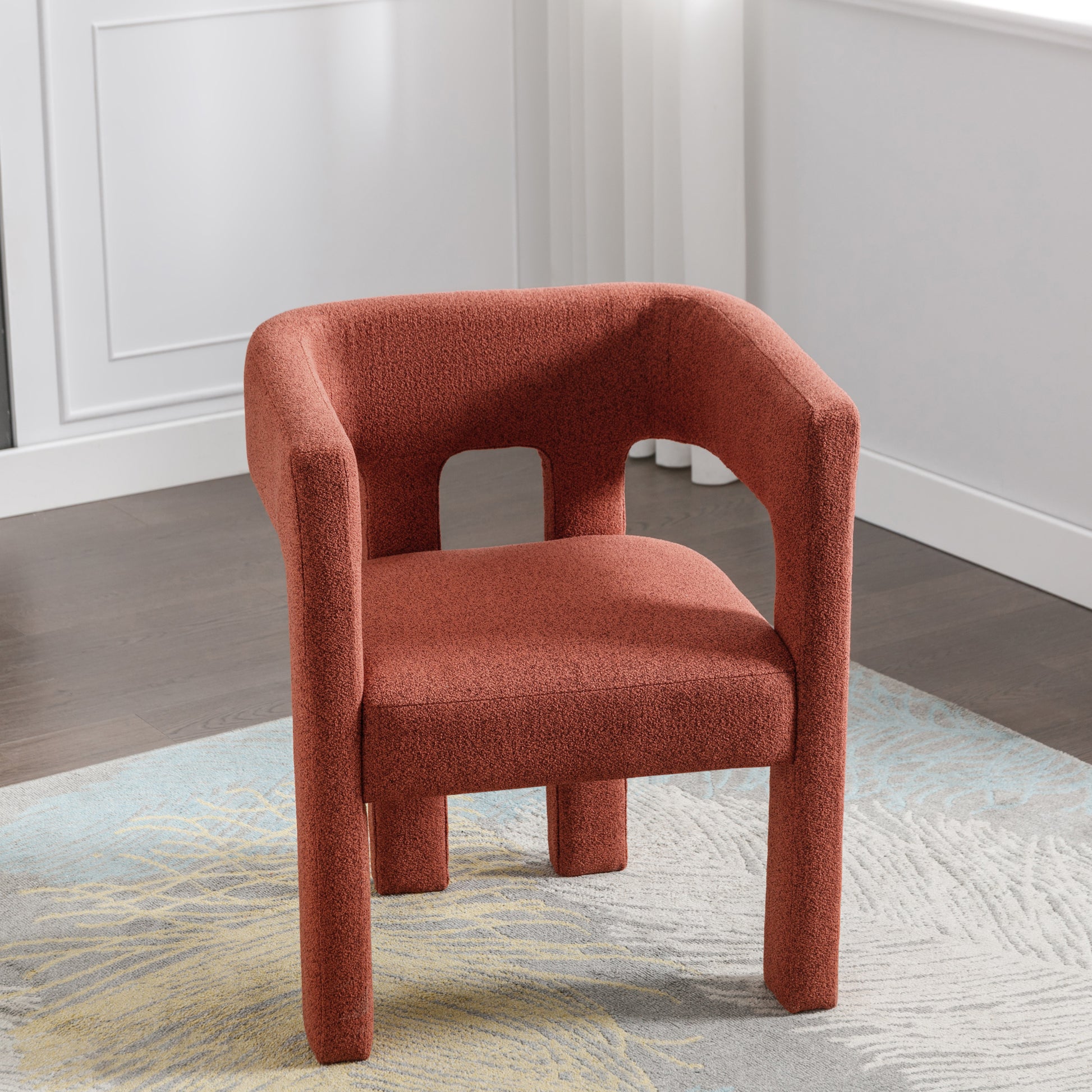 Contemporary Designed Fabric Upholstered Accent Chair Dining Chair For Living Room, Bedroom, Dining Room, Orange Orange Linen