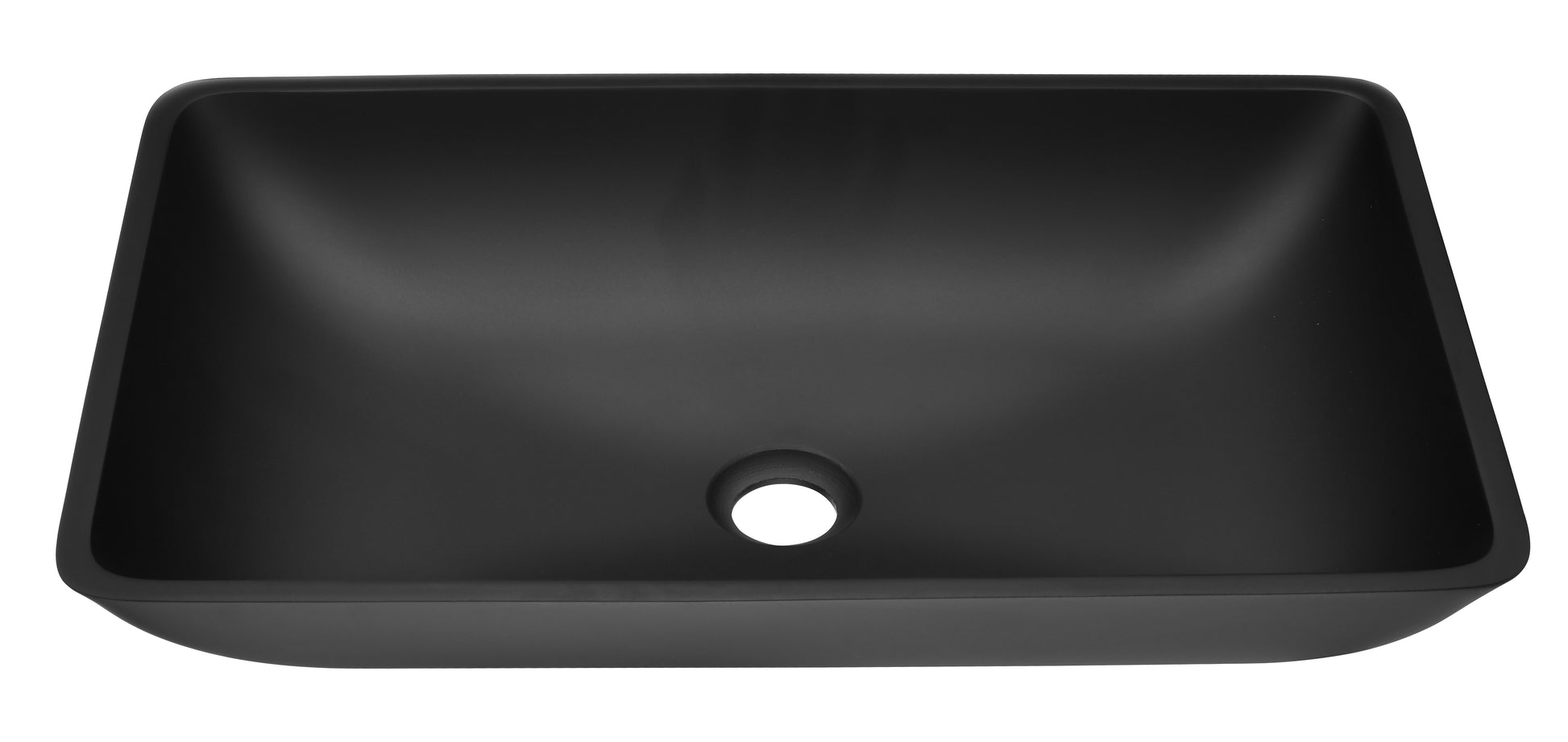 14.38" L 22.25" W 4 3 8 In. H Matte Shell Glass Rectangular Vessel Bathroom Sink In Black With Faucet And Pop Up Drain In Matte Black Matte Black Glass