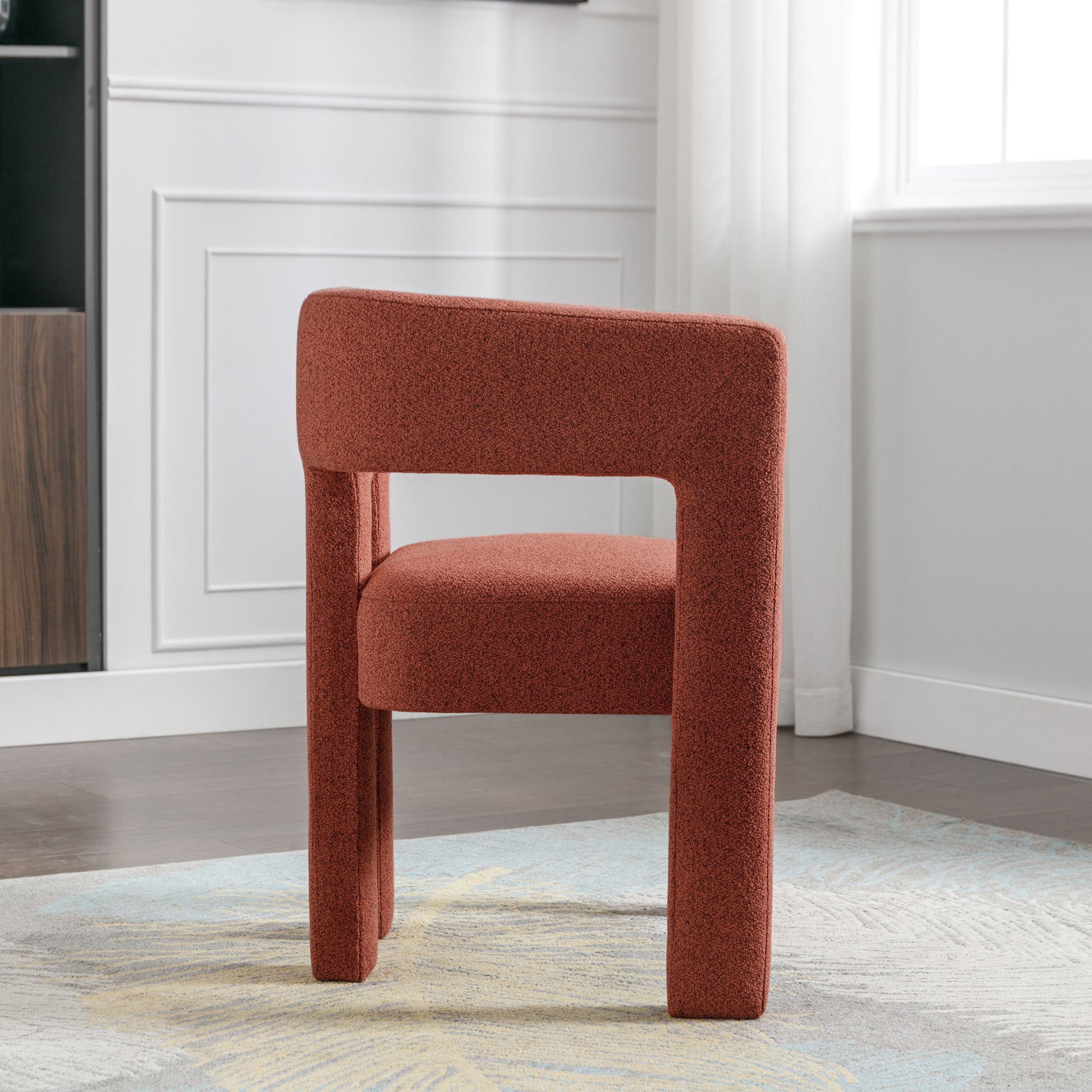 Contemporary Designed Fabric Upholstered Accent Chair Dining Chair For Living Room, Bedroom, Dining Room, Orange Orange Linen