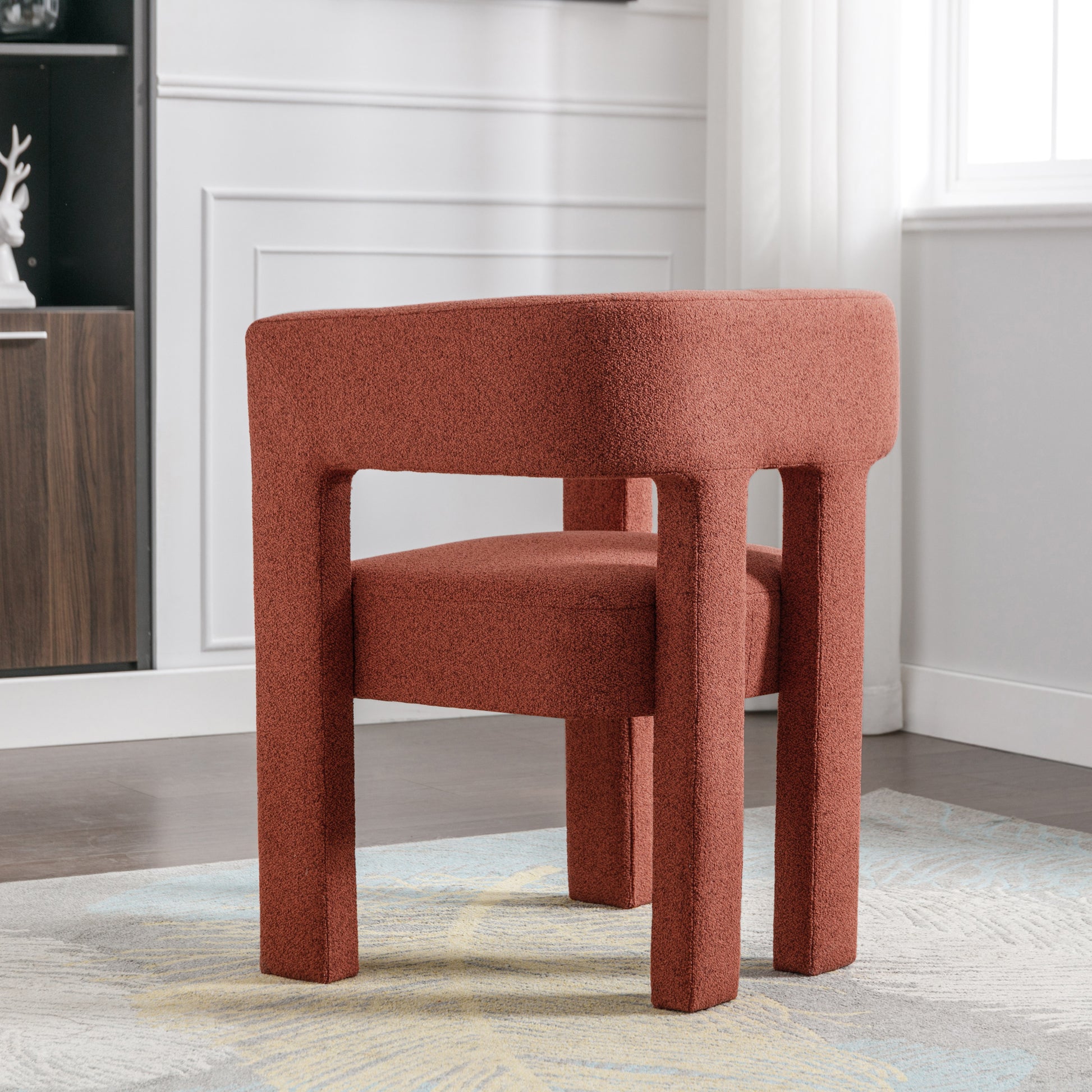 Contemporary Designed Fabric Upholstered Accent Chair Dining Chair For Living Room, Bedroom, Dining Room, Orange Orange Linen