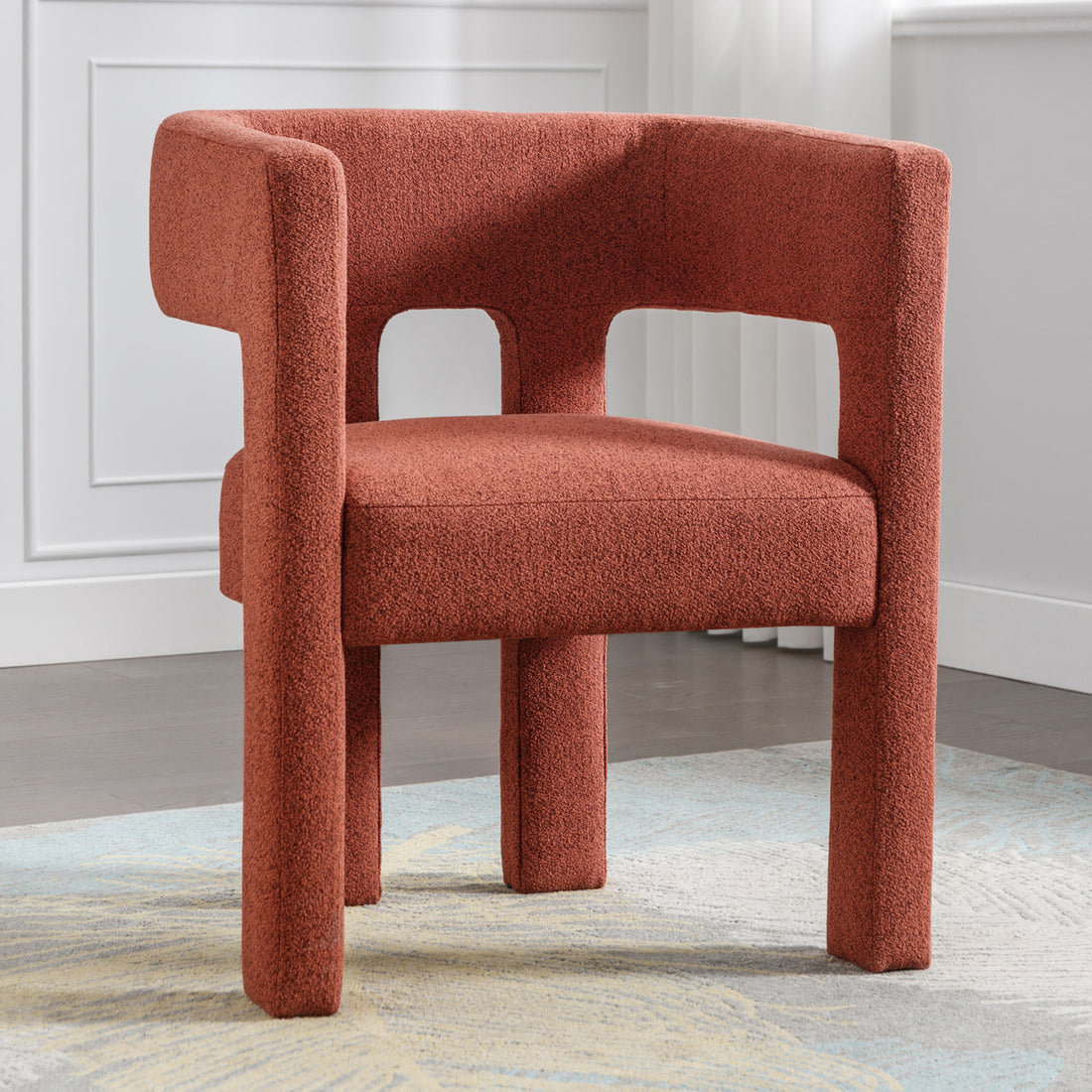 Contemporary Designed Fabric Upholstered Accent Chair Dining Chair For Living Room, Bedroom, Dining Room, Orange Orange Linen