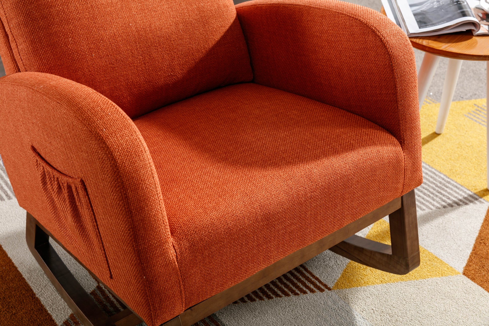 Coolmore Rocking Chair, Modern Glider Chair, Recliner Armchair With Wood Legs And Side Pocket, Nursery Rocking Accent Chair With High Back For Living Room Bedroom Orange Linen Orange Foam Linen