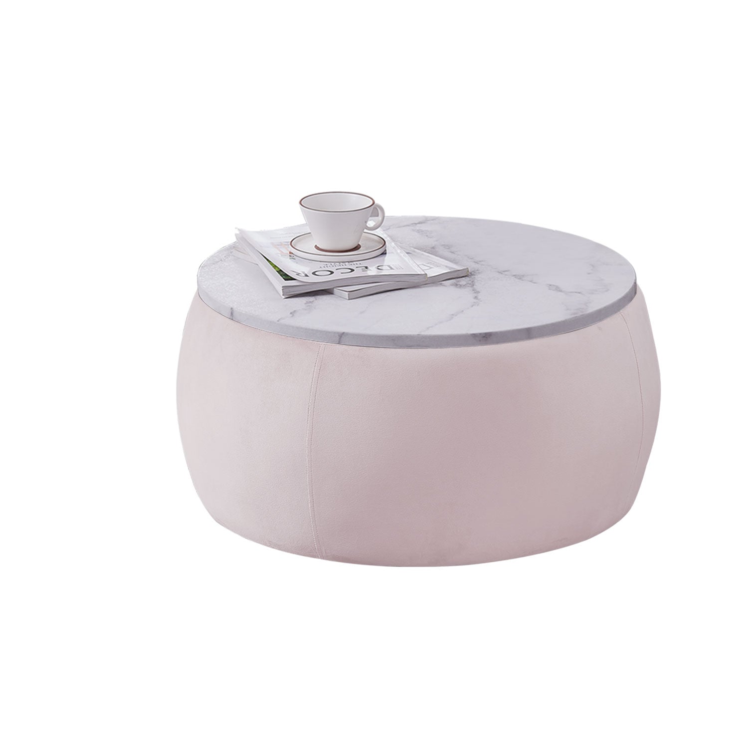 End Table With Storage, Round Accent Side Table With Removable Top For Living Room, Bedroom,Pink Pink Metal & Wood
