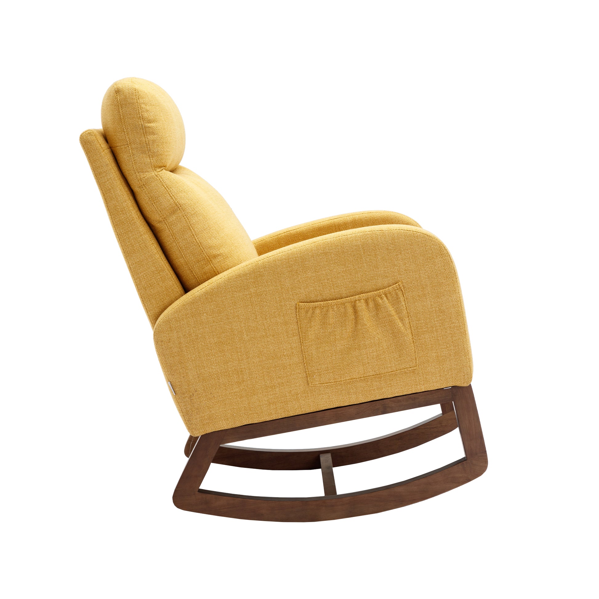 Coolmore Rocking Chair, Modern Glider Chair, Recliner Armchair With Wood Legs And Side Pocket, Nursery Rocking Accent Chair With High Back For Living Room Bedroom Yellow Linen Yellow Foam Linen
