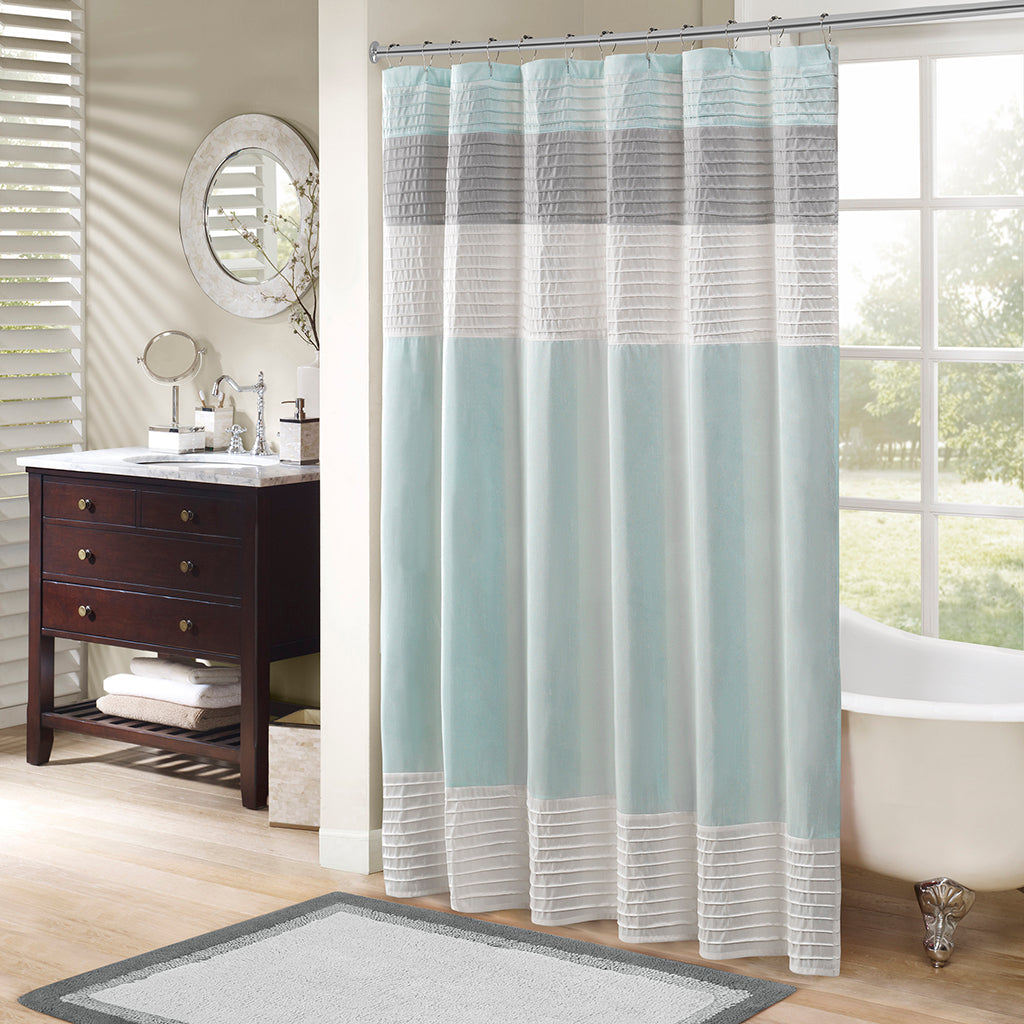 Faux Silk Shower Curtain Aqua Polyester