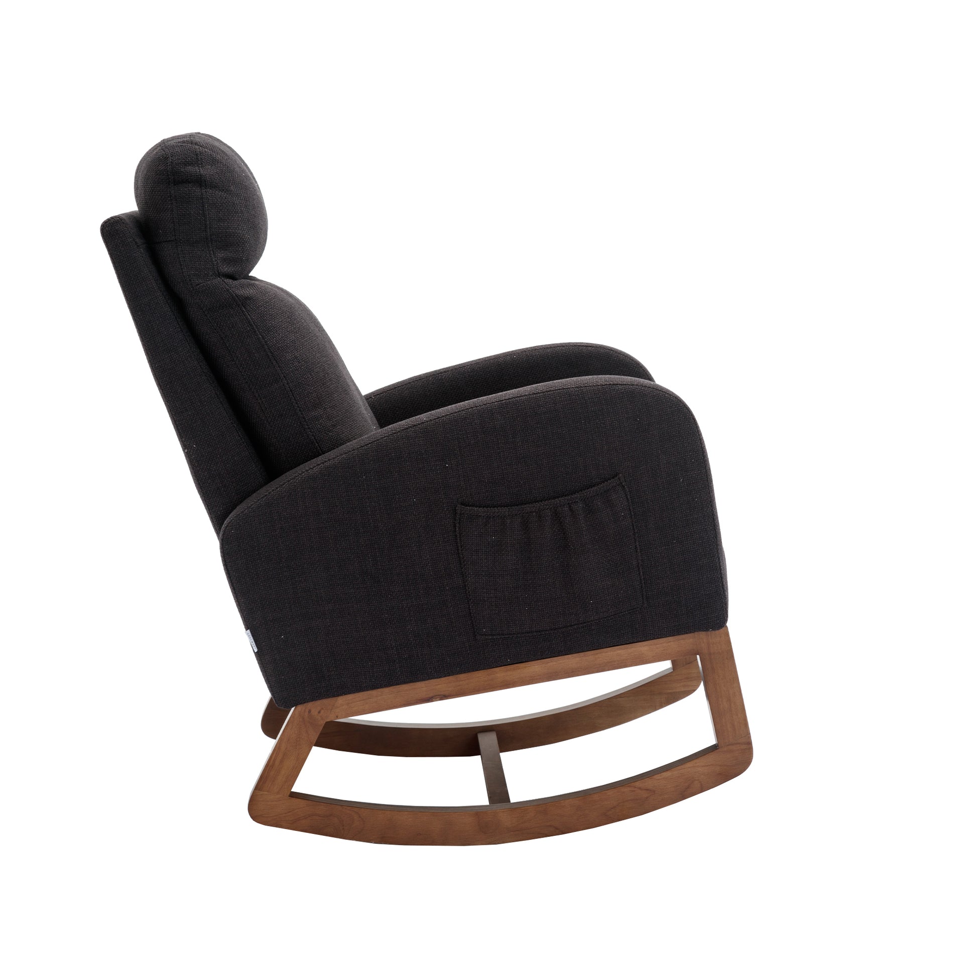 Coolmore Rocking Chair, Modern Glider Chair, Recliner Armchair With Wood Legs And Side Pocket, Nursery Rocking Accent Chair With High Back For Living Room Bedroom Black Linen Black Foam Linen