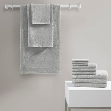 100% Cotton Quick Dry 12 Piece Bath Towel Set Silver Cotton