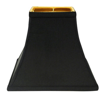 Square Bell Hardback Lampshade With Washer Fitter, Black Natural Fabric Lampshade With Gold Lining For Table Lamps, 6" Top X 12" Bottom X 10" Height Black Shantung