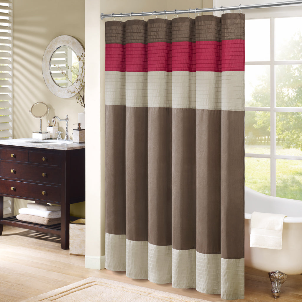 Faux Silk Shower Curtain Red Polyester