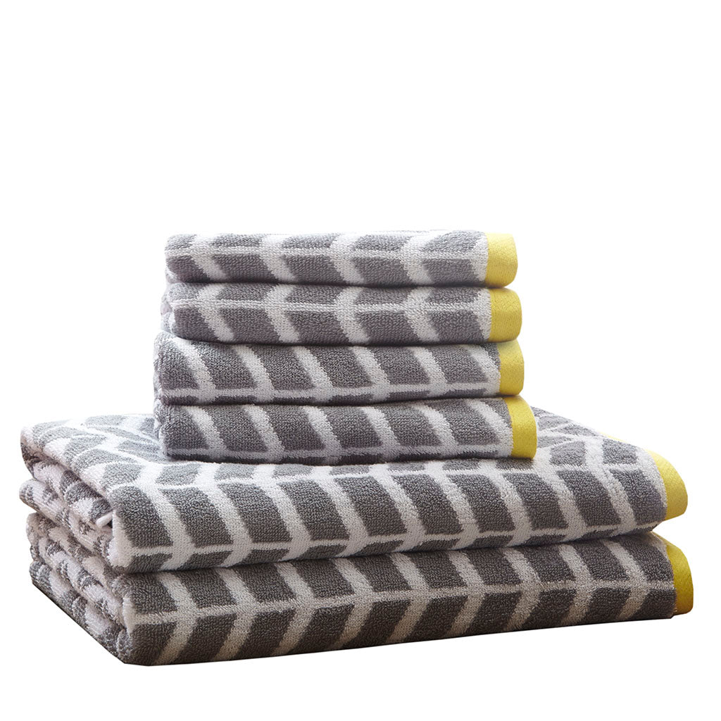 Cotton Jacquard Bath Towel 6 Piece Set Grey Cotton