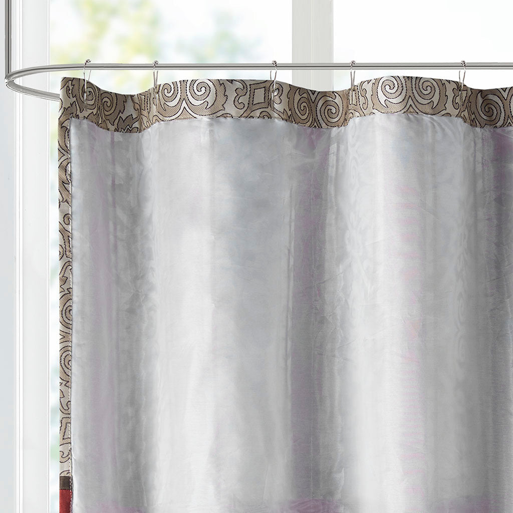 Embroidered Shower Curtain Red Polyester