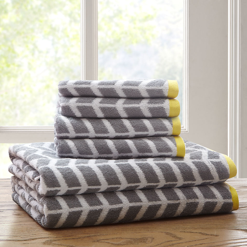 Cotton Jacquard Bath Towel 6 Piece Set Grey Cotton