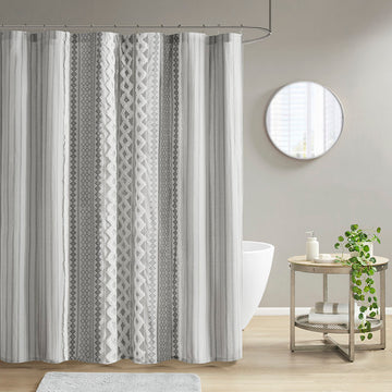 Cotton Printed Shower Curtain With Chenille Gray Cotton