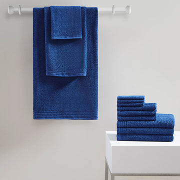 100% Cotton Quick Dry 12 Piece Bath Towel Set Navy Cotton