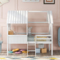 Twin Size Low Loft Wood House Bed With Two Side Windows White Old Sku: Lp000037Aak White Solid Wood