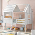 Twin Size Low Loft Wood House Bed With Two Side Windows White Old Sku: Lp000037Aak White Solid Wood