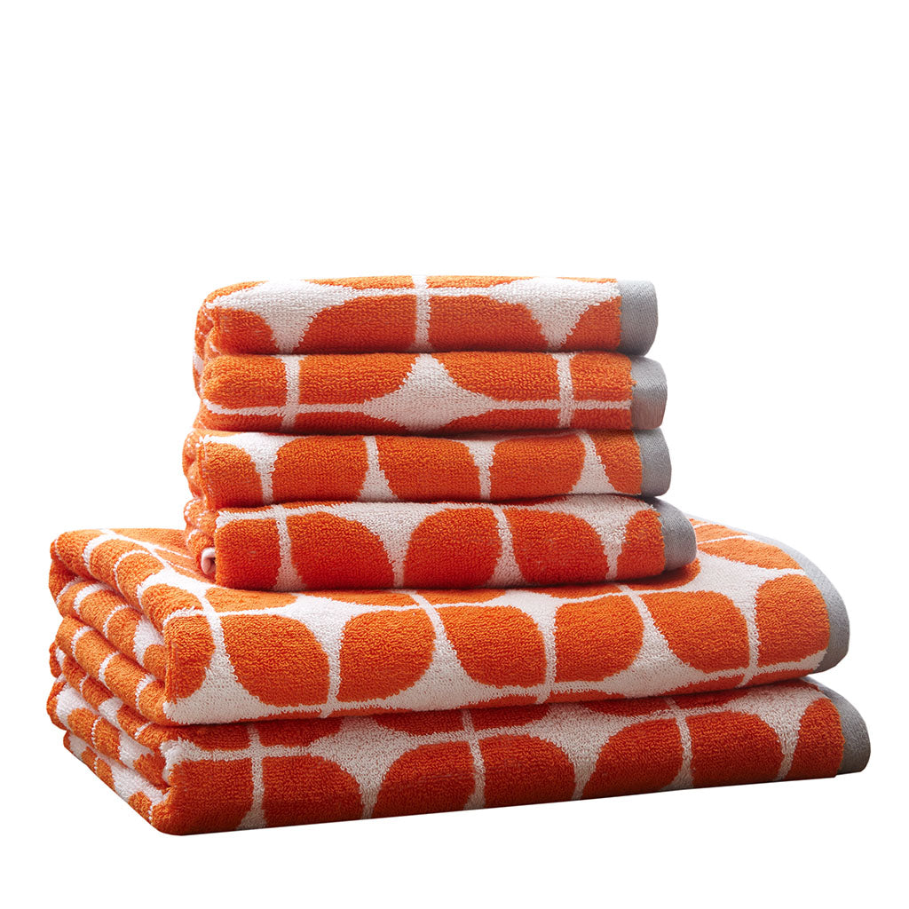 Cotton Jacquard Bath Towel 6 Piece Set Orange Cotton