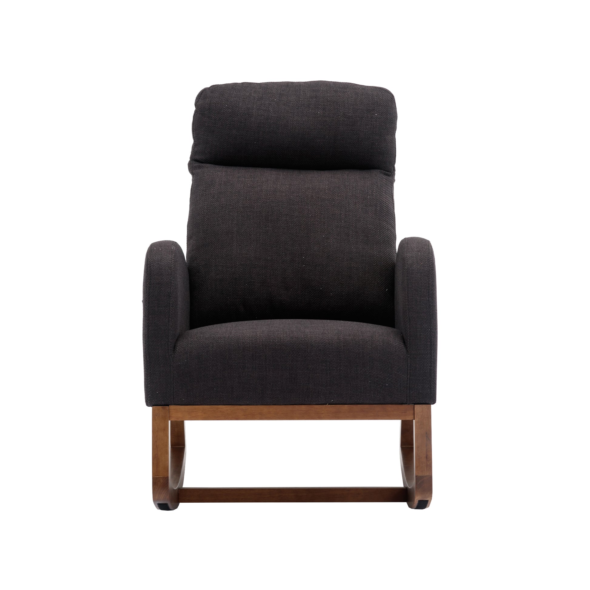 Coolmore Rocking Chair, Modern Glider Chair, Recliner Armchair With Wood Legs And Side Pocket, Nursery Rocking Accent Chair With High Back For Living Room Bedroom Black Linen Black Foam Linen