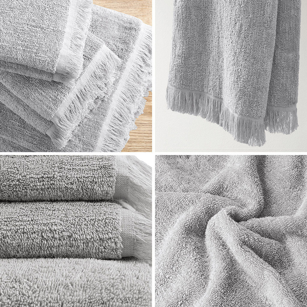 Cotton Dobby Slub 6 Piece Towel Set Grey Cotton