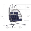 2 Person Outdoor Rattan Hanging Chair Patio Wicker Egg Chair Yes Sectional Dark Blue Uv Resistant Frame Water Resistant Cushion Garden & Outdoor American Design,American Traditional,Classic 2 Person Seating Group Polyester Rattan