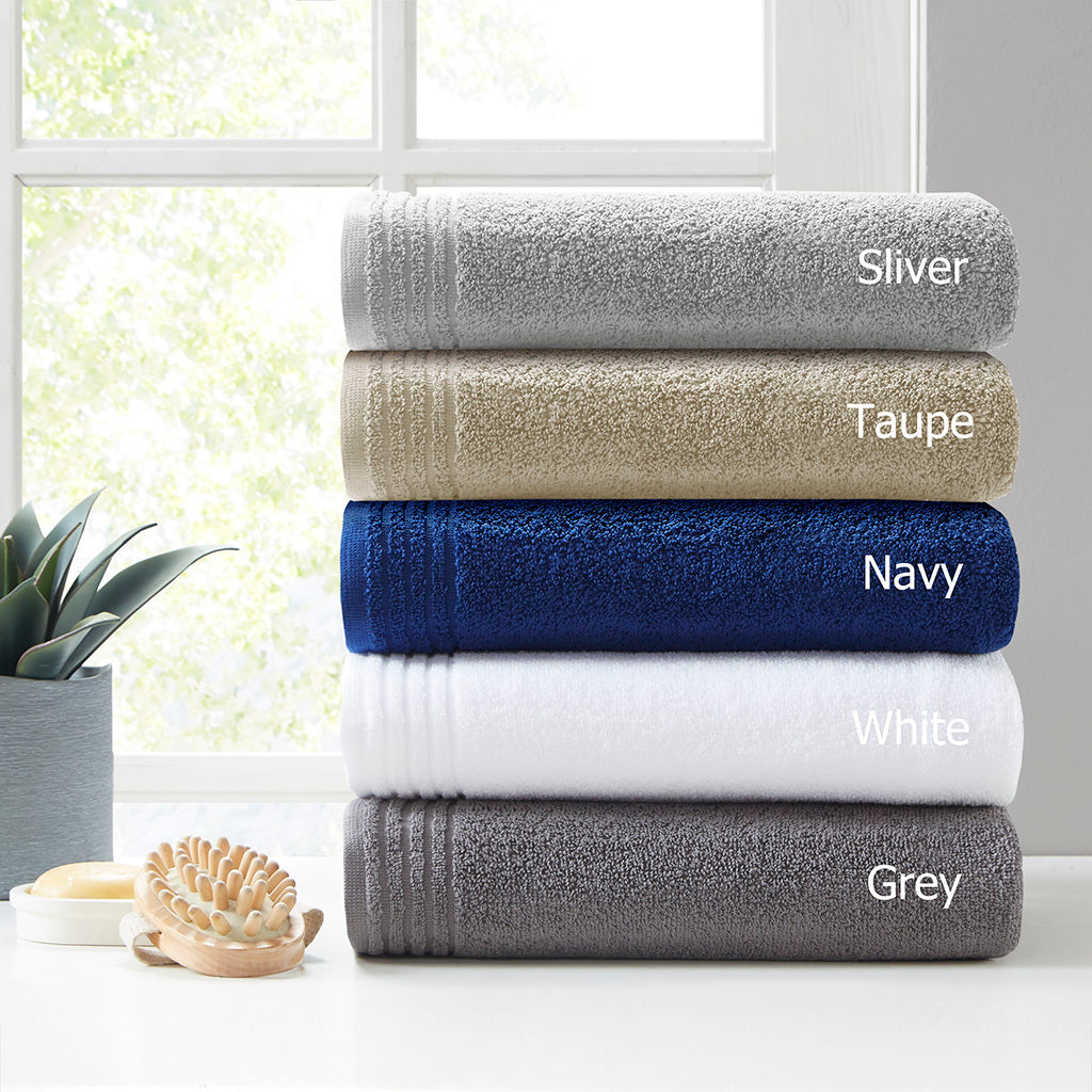 100% Cotton Quick Dry 12 Piece Bath Towel Set Silver Cotton