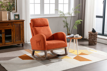 Coolmore Rocking Chair, Modern Glider Chair, Recliner Armchair With Wood Legs And Side Pocket, Nursery Rocking Accent Chair With High Back For Living Room Bedroom Orange Linen Orange Foam Linen