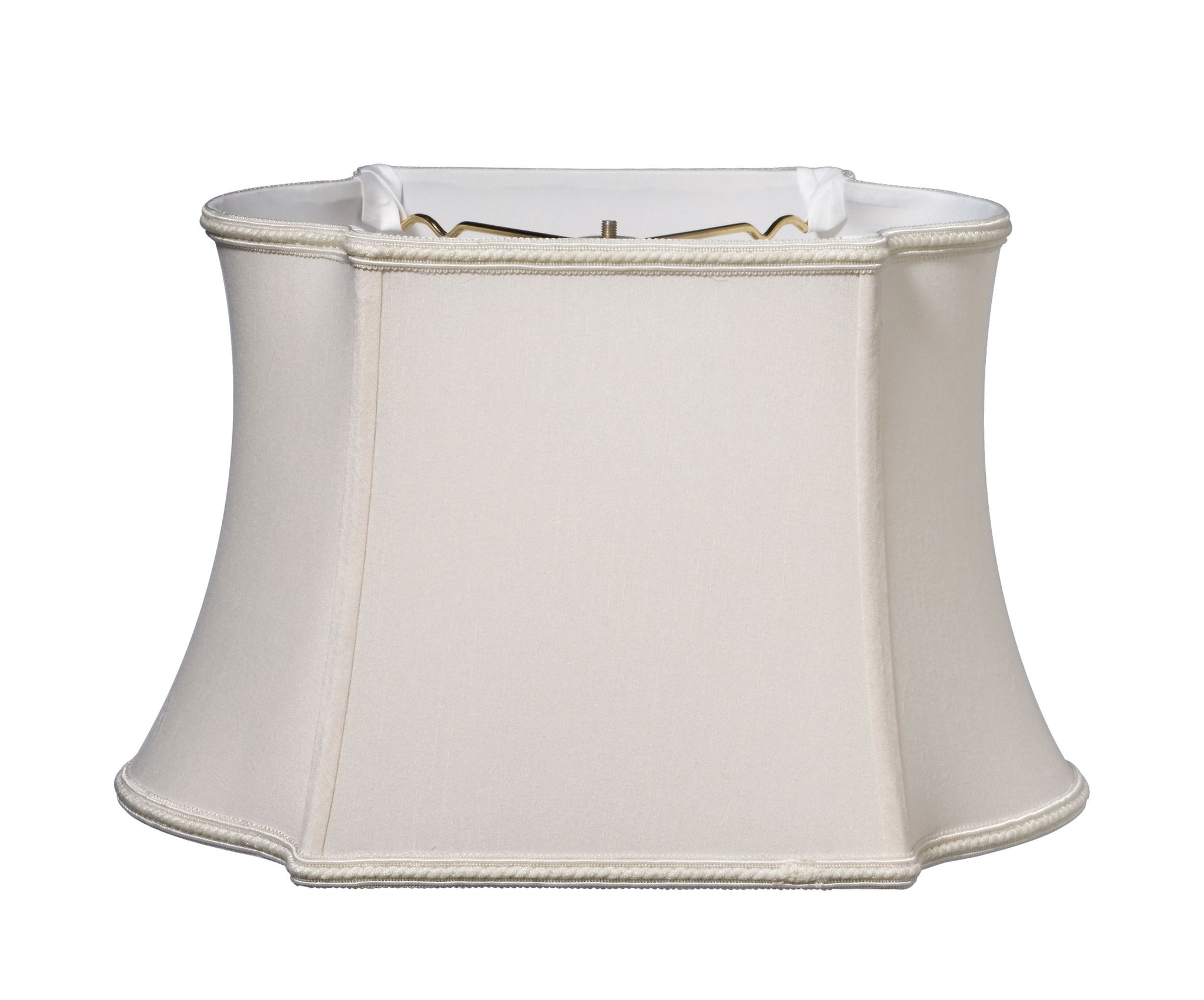 Fancy Oblong Softback Lampshade With Washer Fitter, Cream Color Natural Fabric Lampshade For Table Lamps, 7.25X11.375" Top X 8.875X14" Bottom X 8.875" Height Cream Shantung