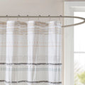 Cotton Printed Shower Curtain With Trims Off White Gray Cotton