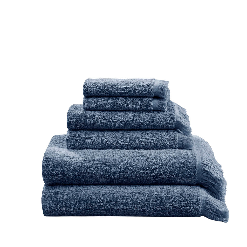 Cotton Dobby Slub 6 Piece Towel Set Navy Cotton