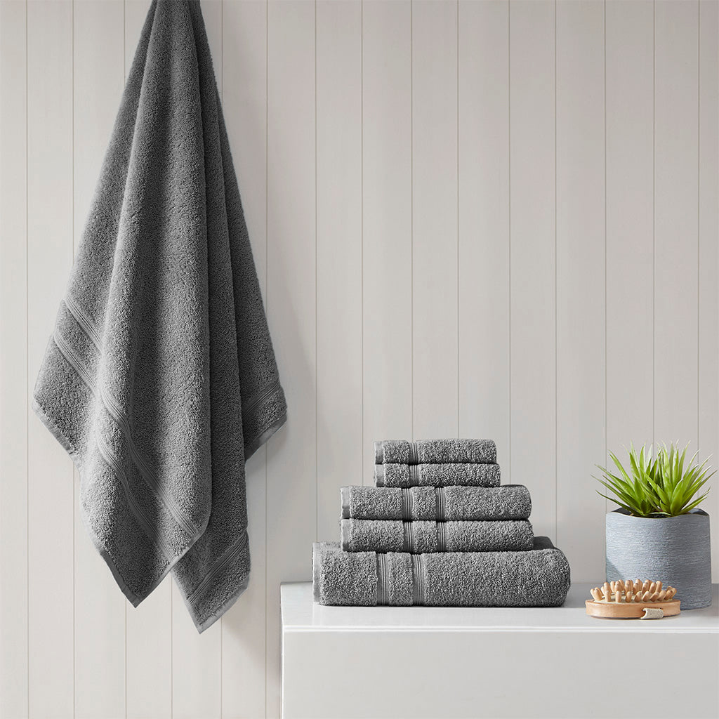 100% Turkish Cotton 6 Piece Towel Set Charcoal Cotton