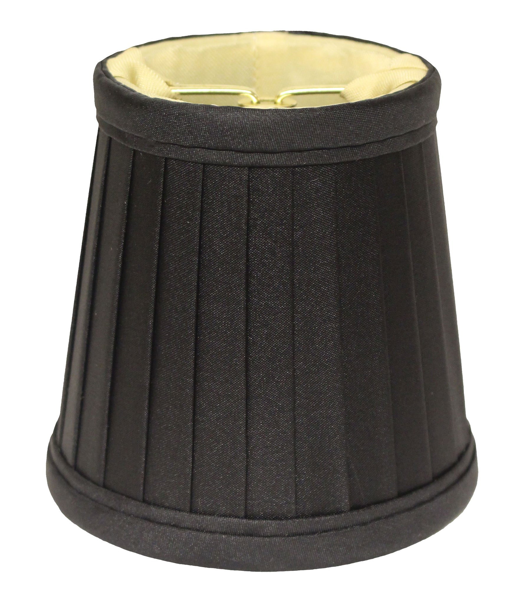 Slant Side Pleat Chandelier Lampshade With Flame Clip, Black Gold Set Of 6 Golden Black Silk