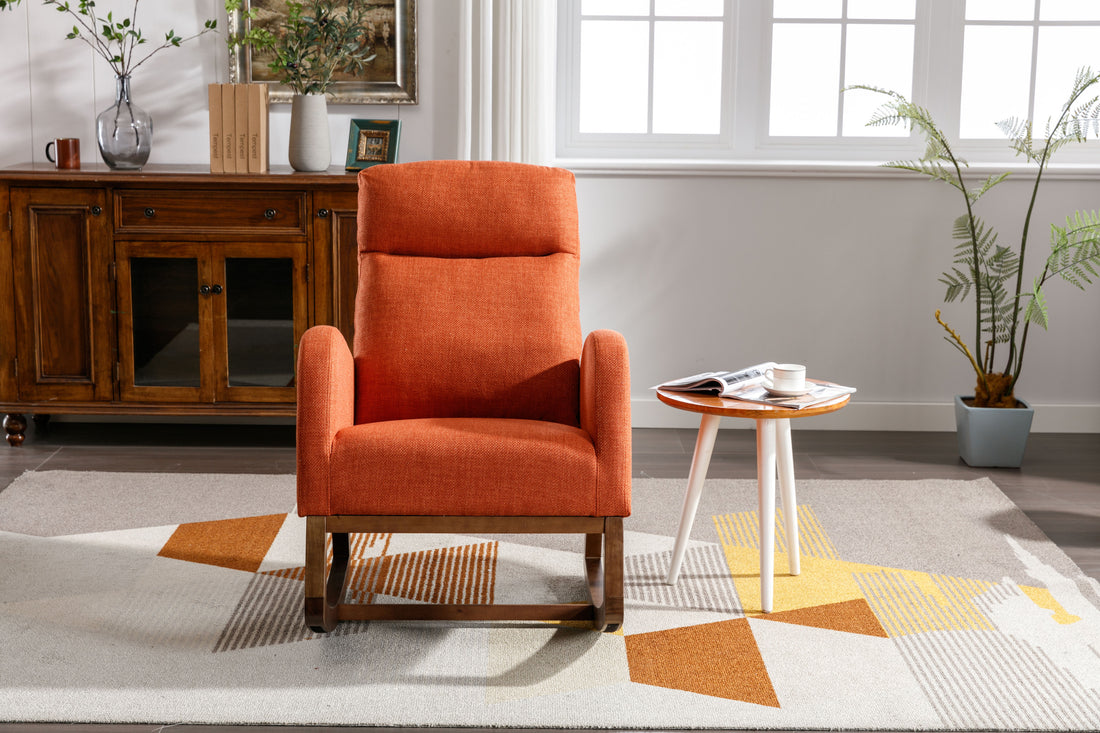 Coolmore Rocking Chair, Modern Glider Chair, Recliner Armchair With Wood Legs And Side Pocket, Nursery Rocking Accent Chair With High Back For Living Room Bedroom Orange Linen Orange Foam Linen