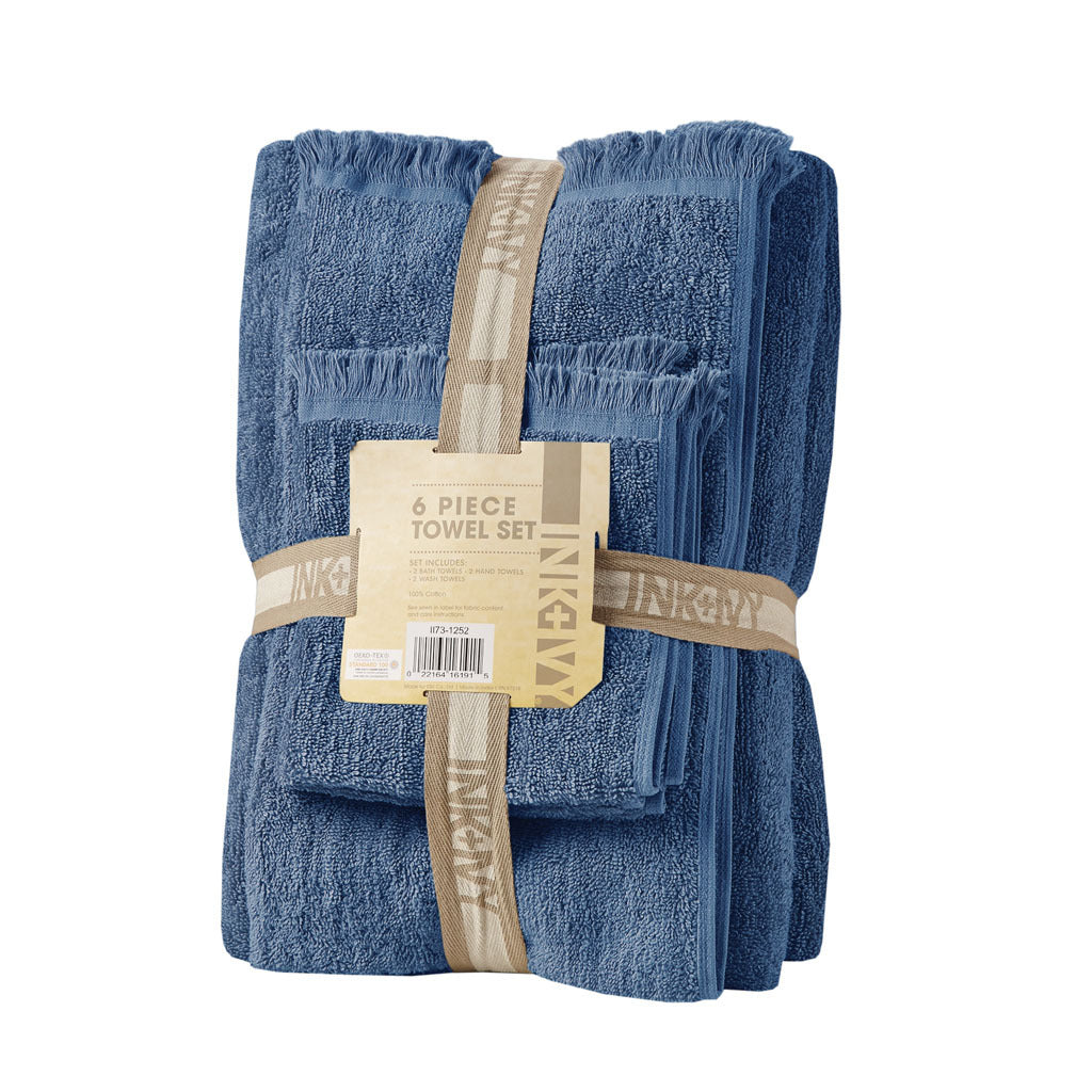 Cotton Dobby Slub 6 Piece Towel Set Navy Cotton