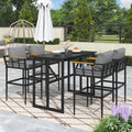 Steel Outdoor Dining Set With Acacia Wood Armrest Suitable For Patio, Balcony Or Backyard Black Steel