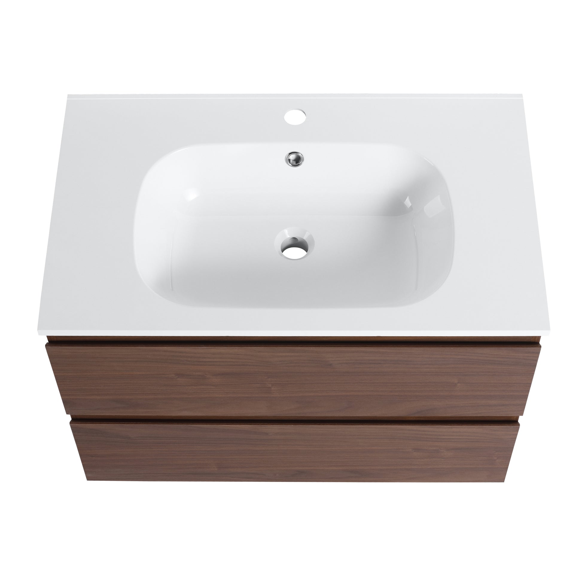 30" Bathroom Vanity With Gel Basin Top, Soft Close Drawer Brown Oak Plywood