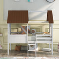 Twin Size Low Loft Wood House Bed With Two Side Windows White Brown Old Sku: Lp000037Aad Gray Solid Wood