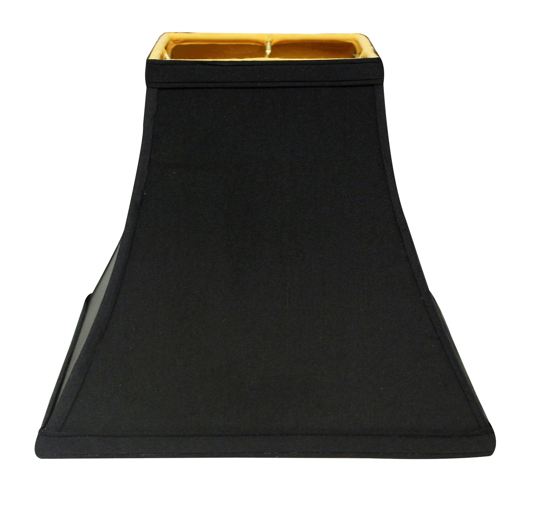 Square Bell Hardback Lampshade With Bulb Clips, Black Natural Fabric Lampshade With Gold Lining For Table Lamps, 4" Top X 8" Bottom X 7" Height Black Shantung