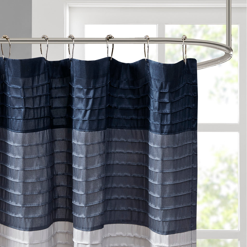 Faux Silk Shower Curtain Navy Polyester