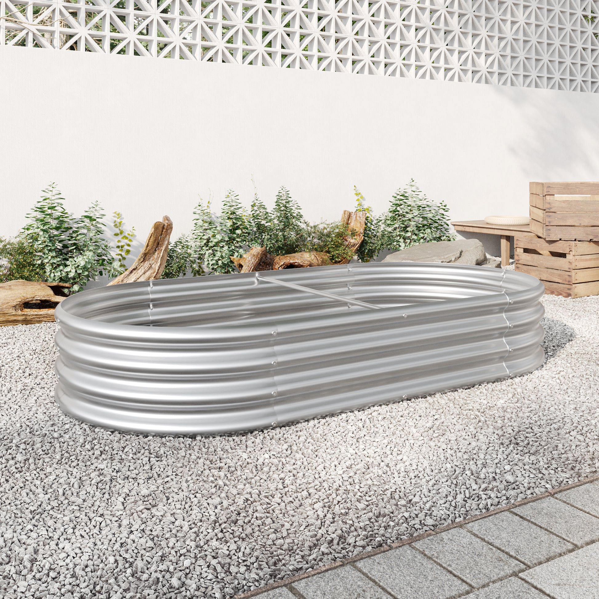 Raised Garden Bed Outdoor,Oval Large Metal Raised Planter Bed For For Plants, Vegetables, And Flowers Silver Silver Metal