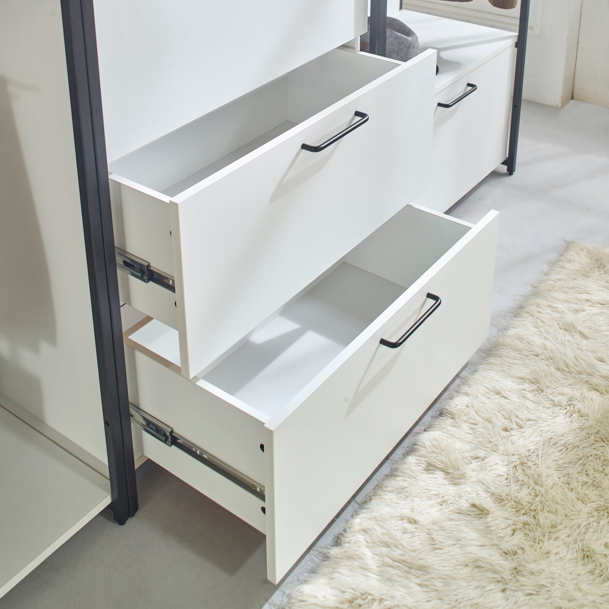 Fiona Wood And Metal Walk In Closet With Three Drawers White Mdf Melamine