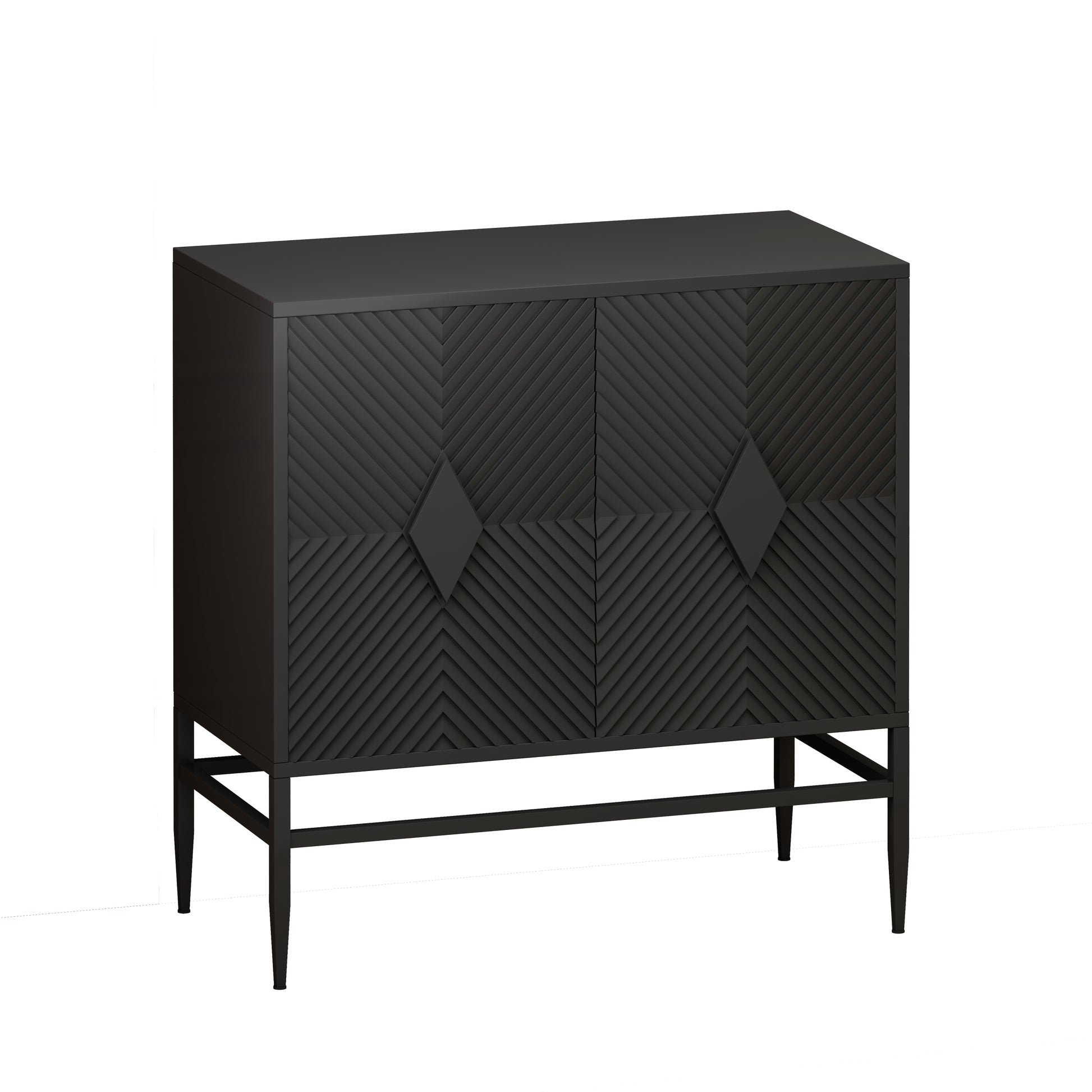 31.50" Modern 2 Door Wooden Storage Cabinet Accent Cabinet With Metal Leg Featuring Two Tier Storage, For Living Room, Entryway And Dining Room, Painted In Black Accent Chests Painted Or Hand Painted Black Primary Living Space Art