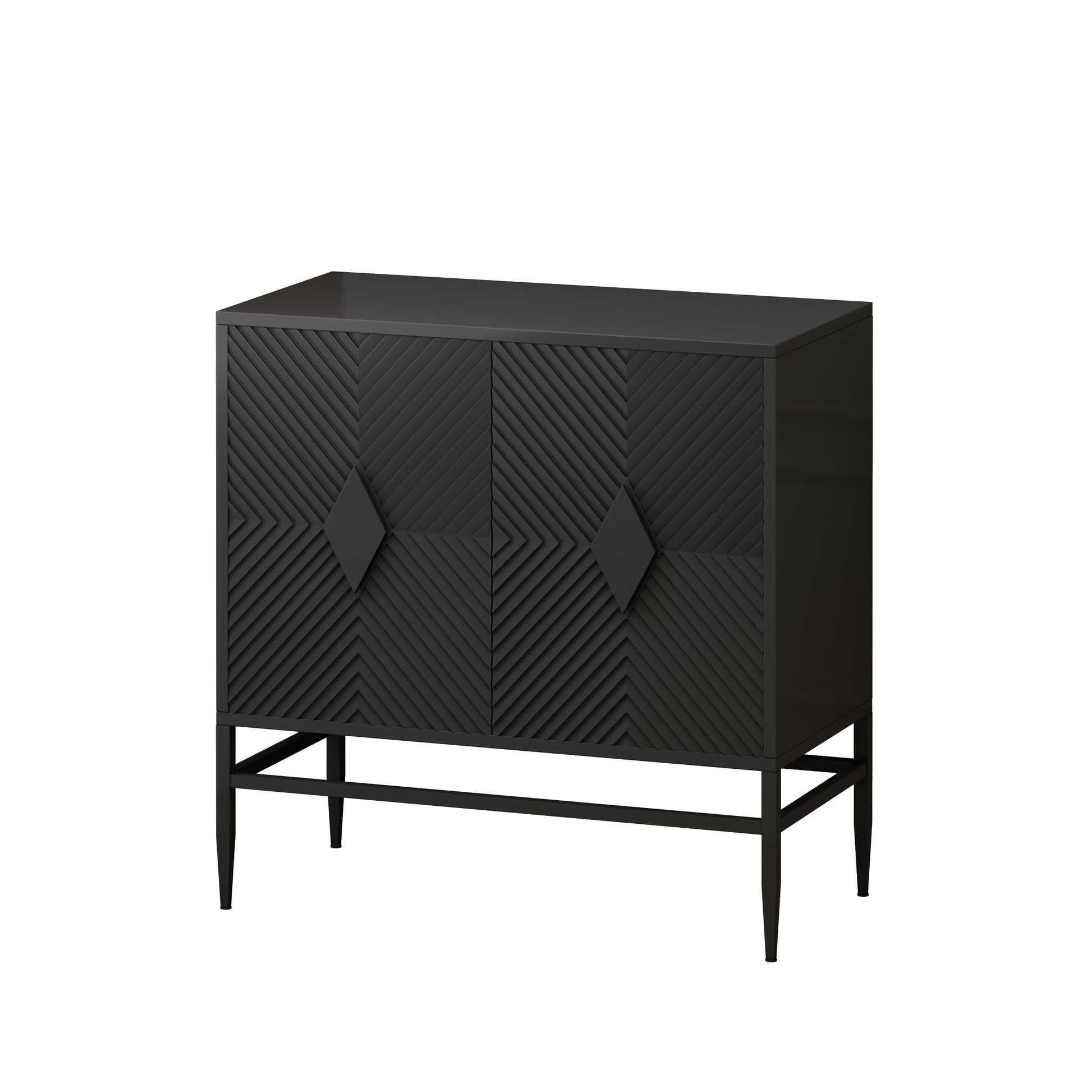 31.50" Modern 2 Door Wooden Storage Cabinet Accent Cabinet With Metal Leg Featuring Two Tier Storage, For Living Room, Entryway And Dining Room, Painted In Black Accent Chests Painted Or Hand Painted Black Primary Living Space Art