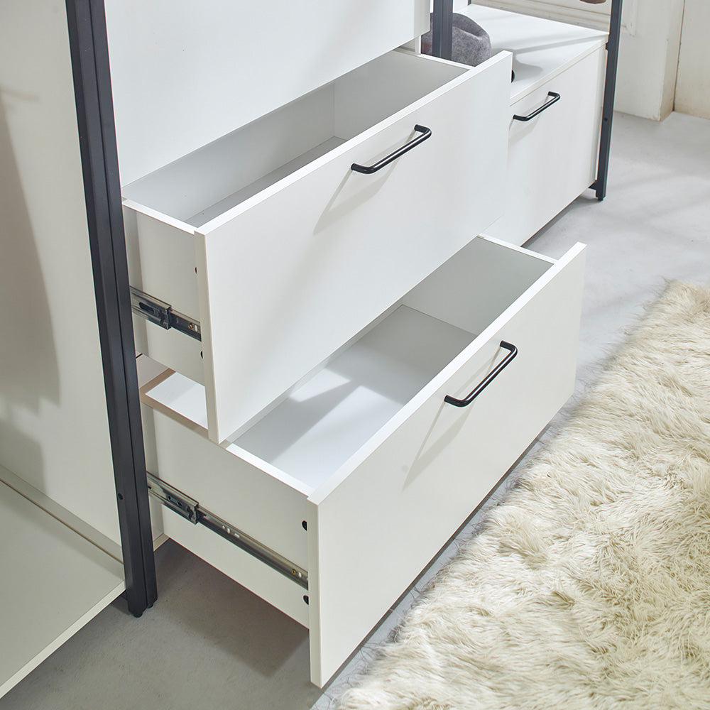 Fiona White Freestanding Walk In Wood Closet System With Metal Frame White Mdf Melamine