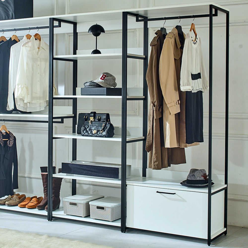 Fiona White Freestanding Walk In Wood Closet System With Metal Frame White Mdf Melamine