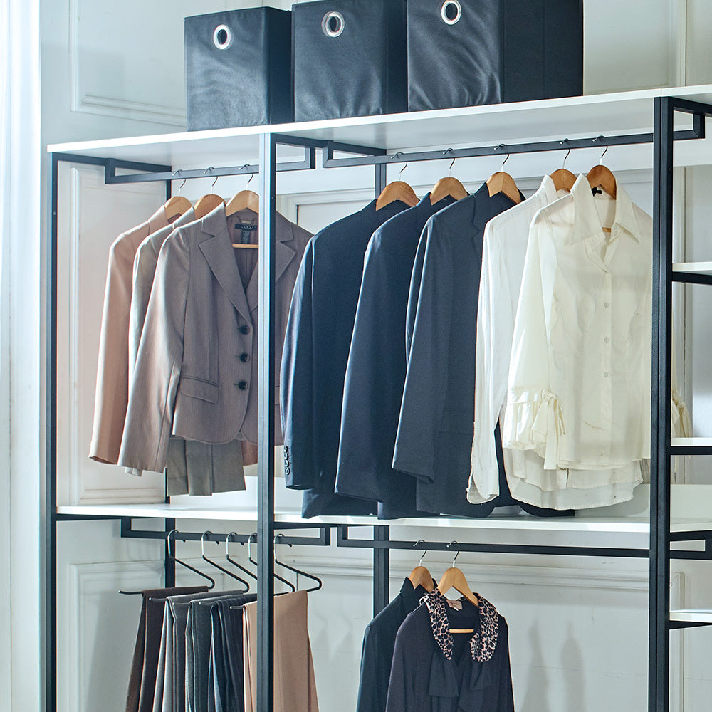 Fiona White Freestanding Walk In Wood Closet System With Metal Frame White Mdf Melamine